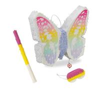 Relaxdays Piñata Papillon avec bâton, Masque, pour Enfants, Anniversaire, à remplir, 48x58x10 cm, colorée