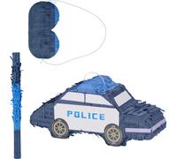 Relaxdays Piñata en Forme de Voiture de Police, bâton et Masque, HLP : 22 x 50 x 16 cm, Bleu