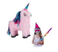 Relaxdays- Pinata Licorne à Suspendre pour Enfants à remplir Anniversaire Jeux décoration, Rose, 10026370