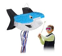 relaxdays Pinata Requin, à suspendre, pour enfants, A remplir, anniversaire jeux décoration, bleu, 10028080