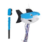 Relaxdays Pinata Requin, avec bâton et Masque, colorée | pinata d'anniversaire, à remplir, HxLxP : 29 x 50,5 x 10 cm