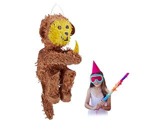 Relaxdays Piñata Singe, à Suspendre, Enfants, Anniversaire, fêtes à thème, à remplir, Papier, Marron