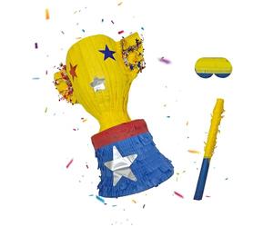 Relaxdays Piñata Trophée avec bâton et Masque, à Suspendre, pour Anniversaire, à remplir, 38 x 30,5 x 19 cm