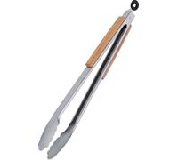 Relaxdays Pince de Barbecue, Long ustensile pour Le Grill, 38 cm, poignée en Bois, Acier Inoxydable, Argent/Nature