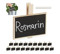 Relaxdays Pincettes pour Tableau, Jeu de 20, pour identifier Plantes, réutilisables, avec craies, en Bois, Nature/Noir