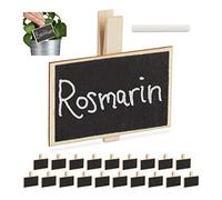 Relaxdays Pincettes pour Tableau, Jeu de 40, pour identifier Plantes, réutilisables, avec craies, en Bois, Nature/Noir