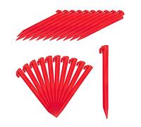 Relaxdays Piquet de Fixation, Lot de 32 Sardines Tente, Piquet ancrage Sol Jardin 31 cm Long, Plastique, Rouge