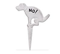 Relaxdays Piquet décoratif pour Le Jardin, crottes de Chiens interdites, Fonte de Fer, à Planter, HL : 32 x 24 cm, Blanc