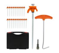 Relaxdays Piquets à Visser, Lot de 20, Acier/PP, 20,5 cm, Coffret, Adaptateur visseuse, ancrage au Sol, Orange