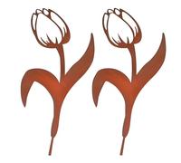 Relaxdays piquets de Jardin Tulipe, Lot de 2, métal Aspect rouillé, Marron