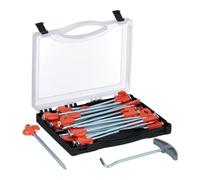 Relaxdays Piquets de Tente, Lot de 30, Sardines Fixation Sol Dur, 20,5 cm, avec boîte & extracteur, Argent/Orange