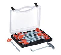 Relaxdays Piquets de Tente, Lot de 30, Sardines Fixation Sol Dur, 20,5 cm, avec boîte & extracteur, Argent/Orange