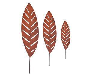 Relaxdays piquets Jardin Feuille de Palmier, Lot de 3, métal rouillé, H 50-100 cm, déco extérieure, Marron