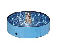 Relaxdays Piscine à Chien, HxD : 30x120 cm, Pliable, système d’évacuation, pour rafraîchir Votre Animal, PVC & MDF, Bleu