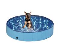 Relaxdays Piscine pour Chien, avec Valve, Pliable, 30 x 160 cm, pour rafraîchir Votre Animal, PVC & MDF, Bleu