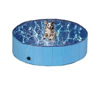 Relaxdays Piscine pour Chien, avec Valve, Pliable, 30 x 120 cm, pour rafraîchir Votre Animal, PVC & MDF, Bleu