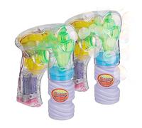 Relaxdays Pistolet à Bulles de Savon LED, Lot de 2, Jouet pour Enfants, électrique, avec Piles et Savon, Multicolore