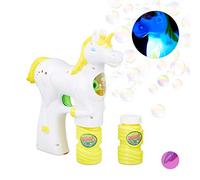 Relaxdays Pistolet à bulles Licorne enfant machine à bulles savon canon à bulles lumière LED set de 2, blanc