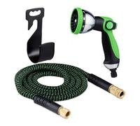 Relaxdays Pistolet avec 10 Modes, Tuyau d'arrosage de Longueur Flexible jusqu'à 7,5 m, prêt à Emploi, Jardin, Vert/Noir