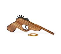 Relaxdays Pistolet en Bois, Jouet, 5X élastiques en Caoutchouc, Superbe Jeu pour Enfants, extérieur, Nature