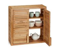 Relaxdays Placard Salle de Bains, Armoire Murale, Bambou, étagères, 2 Portes, H x L x P : 56,5 x 56 x 21cm, Nature, Naturel, 1 élément