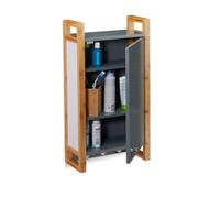 Relaxdays Placard Salle de Bains, Armoire Murale, Cadre Bambou, étagères, 3 Crochets, HLP 56,5 x 56 x 21cm, Nature, MDF, Gris foncé, 1 élément