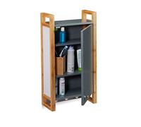 Relaxdays Placard Salle de Bains, Armoire Murale, Cadre Bambou, étagères, 3 Crochets, HLP 56,5 x 56 x 21cm, Nature, MDF, Gris foncé, 1 élément