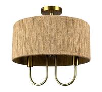 Relaxdays Plafonnier, en Papier cordé, métal, 2 Flammes, HxP : 35x35 cm, E14, Lampe Boho, Salon, Naturel/Bronze