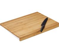 Relaxdays Planche à découper bambou plateau trancher cuisine récupérateur jus rigoles coins rebord 45x35 cm, nature