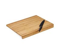 Relaxdays Planche à découper bambou plateau trancher cuisine récupérateur jus rigoles coins rebord 45x35 cm, nature