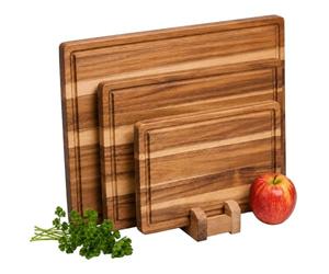 Relaxdays planche à découper, lot de 3, 3 tailles, support, marron | rainure à jus, bois d'acacia, planche de cuisine
