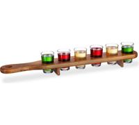 relaxdays Planche à liqueur en bois avec 6 verres