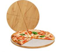 relaxdays Planche à pizza en bambou, set de 2 avec papier sulfurisé