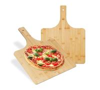 Relaxdays Planche à Pizza XXL, Lot de 2, 50x38 cm, carrée, spatule, Bords Plats, poignée, Support, Nature