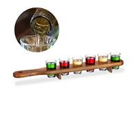Relaxdays Planche à shots en bois, 6 verres, plaque pratique, demi mètre, superbe idée cadeau, plateau, marron