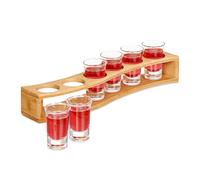 Relaxdays Planche à Shots, Lot de 6 Verres, 4 cl, Support courbé, idée Cadeau, Bambou, Nature