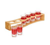 Relaxdays Planche à shots – lot de 6 verres 4 cl, support courbé, bambou Nature