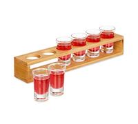Relaxdays Planche à Shots, Lot de 6 Verres, 4 cl, Support en Bambou, idée Cadeau, Nature