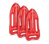 Relaxdays Planche de Sauvetage Gonflable, Lot de 3, avec Corde, pour Le Carnaval, Accessoire de Piscine, bouée, Rouge
