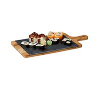Relaxdays 10020955 Planche de service en bambou avec plateau ardoise amovible et poignée HxlxP: 1,8 x 45 x 22,5 cm, gris
