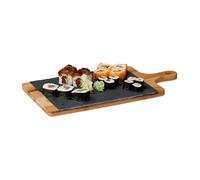 Relaxdays 10020955 Planche de service en bambou avec plateau ardoise amovible et poignée HxlxP: 1,8 x 45 x 22,5 cm, gris