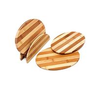 Relaxdays Planches à découper, bambou, 0,5 x 25 x 18 cm, lot de 4 planchettes petit-déjeuner, rayés avec support, nature