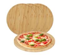 Relaxdays Planches à Pizza, Lot de 4, Bambou, diamètre de 32 cm, Plateaux de Service pour fromages, Ronds, Nature