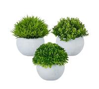 Relaxdays Plante Artificielle décorative, en Lot de 3 aux détails réalistes, Pots, Herbe, buis, succulente, Vert et Gris