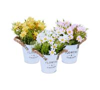 relaxdays Set de 3 fleurs artificielles en pot