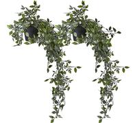 Relaxdays Plante Artificielle, Lot de 2 Fausses Fleurs à Suspendre, pothos, Plastique, HxD : 60x20 cm, Vert - Noir