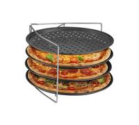 relaxdays Plaque à pizza à trou, set de 4 avec support