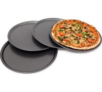 Relaxdays 10019245 Plaques rondes de pizza 4 Plats pour pizza tarte flambées Diamètre 33 cm anti-adhérent mettre au Four en acier de carbone , Gris