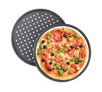 Relaxdays Plaque à Pizzas, Lot de 10, Plat Four perforé, Trous, Acier au Carbone, Moule, Antiadhésif, Rond, ∅ 32 cm, Gris