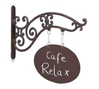 Relaxdays Plaque de boutique, design antique, inscription, portant; fonte de fer, bar, boutique, à l’entrée, brun
